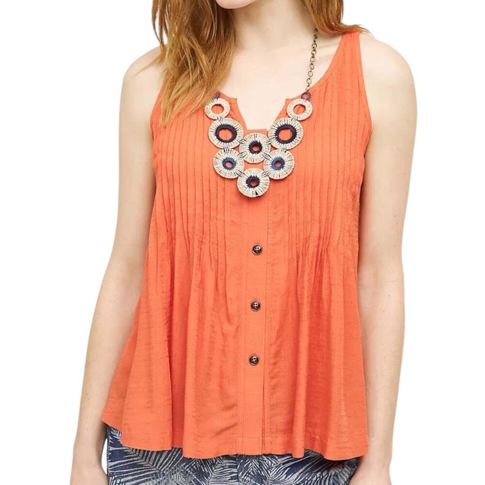 Anthropologie Maeve Saona Swing Tank 6 Tangerine Burnt Orange Pintuck Boho Top